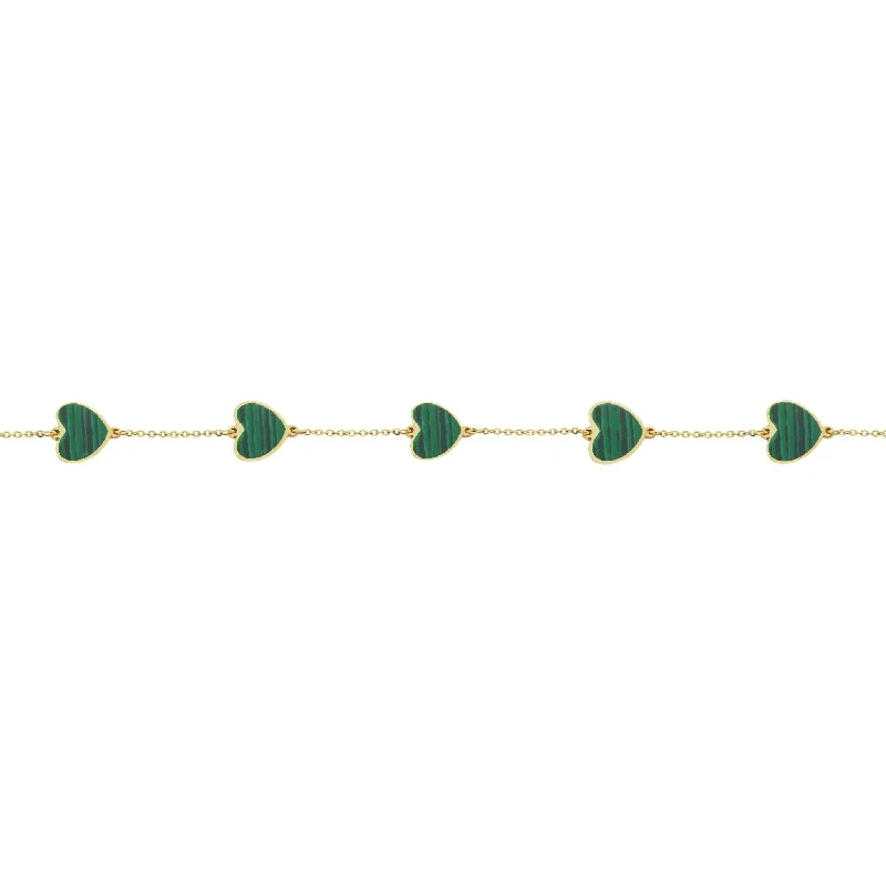 14K GOLD MALACHITE SMALL MEGAN HEART BRACELET