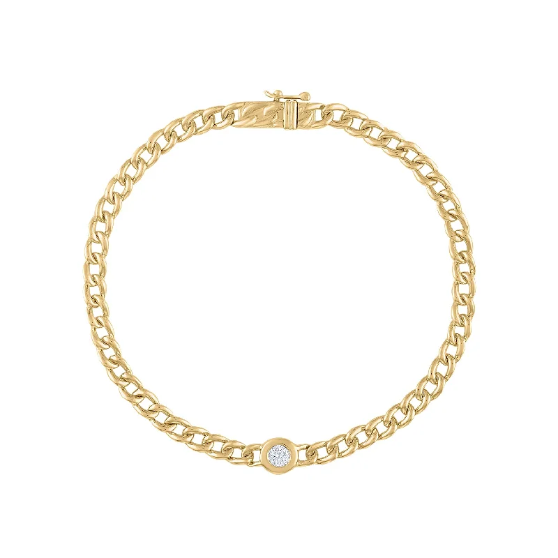 14KT GOLD DIAMOND BEZEL CURB BRACELET