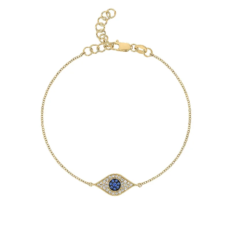 14KT GOLD DIAMOND BLUE SAPPHIRE EVIL EYE BRACELET