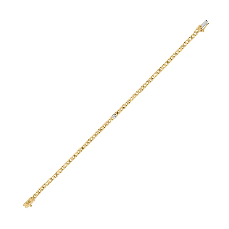 14KT GOLD DIAMOND BEZEL CURB LINK BRACELET