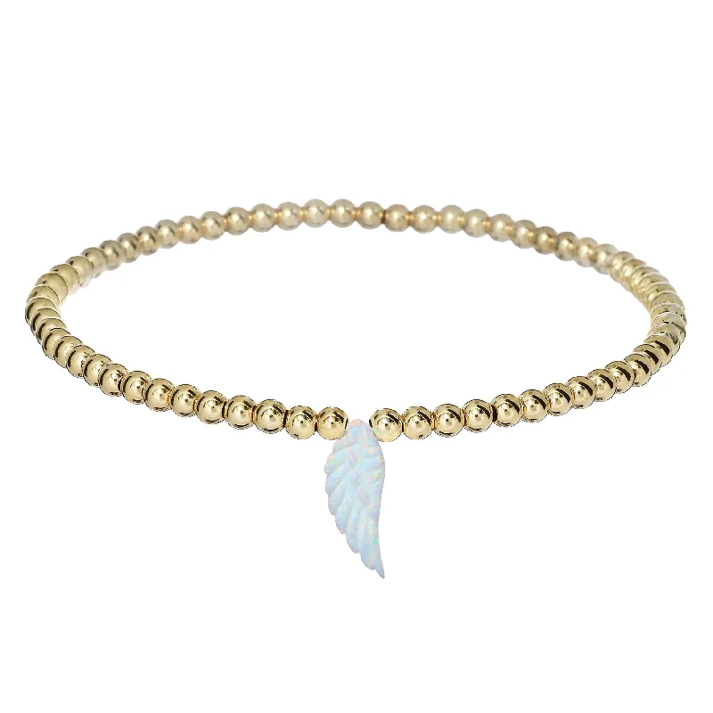 "ANGEL WING" Opal Charm and Gold Filled Ball Beaded Bracelet