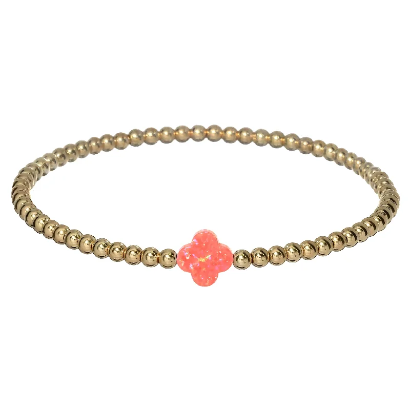 "LUCKY CLOVER" Medium Opal on Gold Filled beaded Bracelet