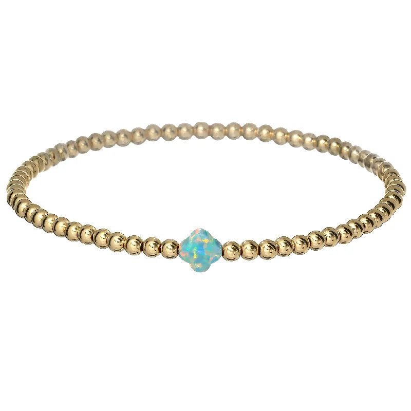 "LUCKY CLOVER" Small Opal on Gold Filled beaded Bracelet