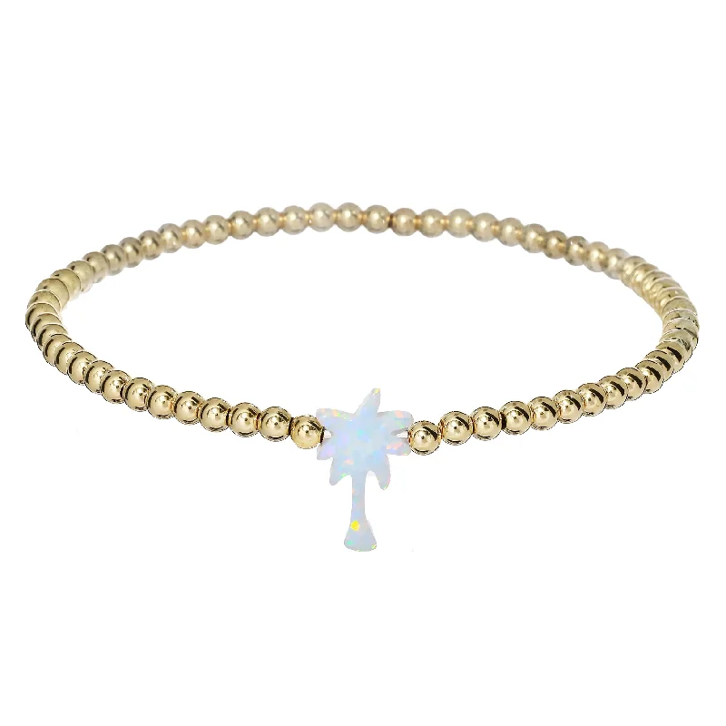 "PALM TREE" Opal Charm and Gold Filled Ball Beaded Bracelet