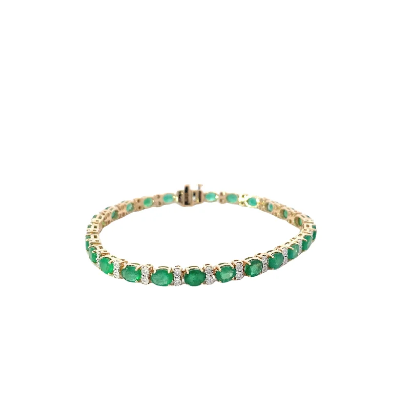 Yellow Gold Diamond Emerald Tennis Bracelet