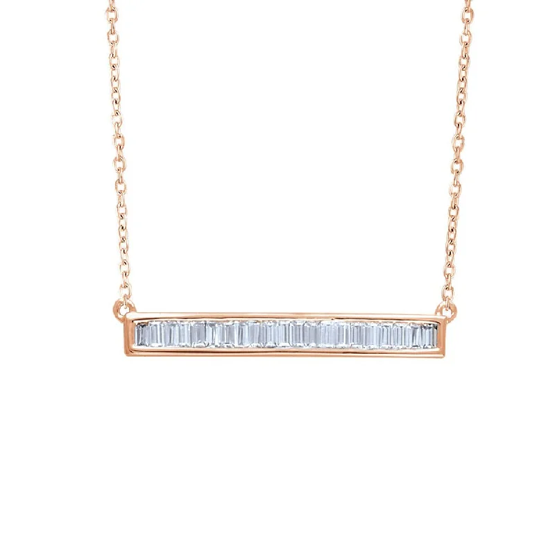 1/2 Ctw Diamond Baguette 28mm Bar 14k Rose Gold Necklace, 16-18 Inch