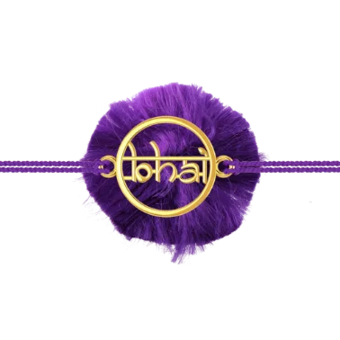 14k Bhai Gold Rakhi With Violet Ribbon