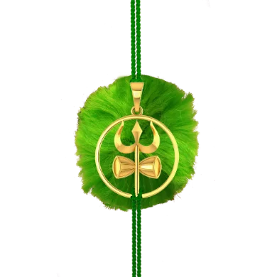 14k Gold Rakhi In Damru & Tri Shul Motif