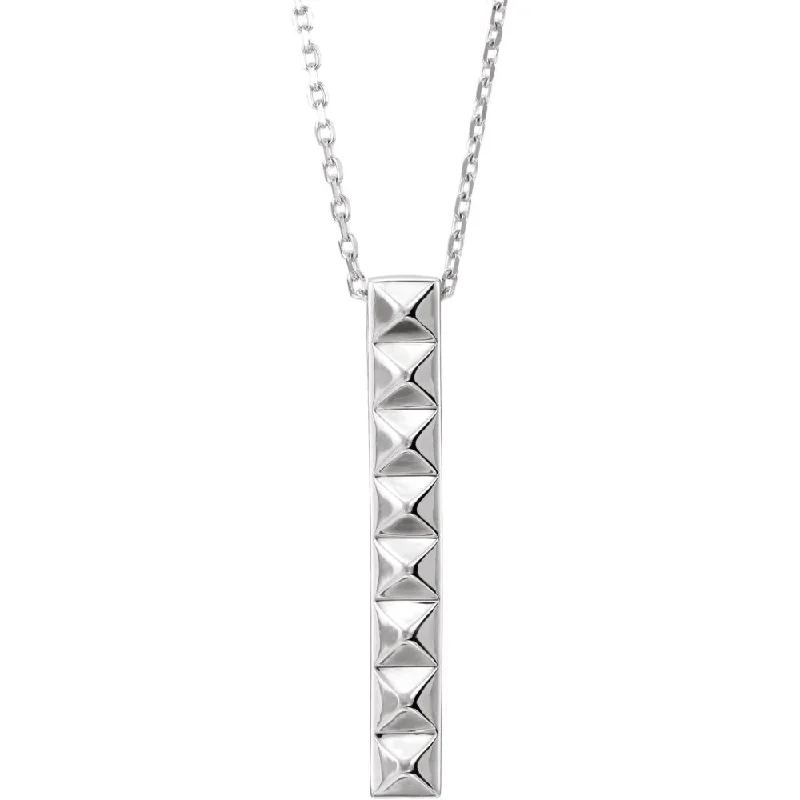 14k White, Yellow or Rose Gold Vertical Pyramid Bar Necklace, 16-18 In