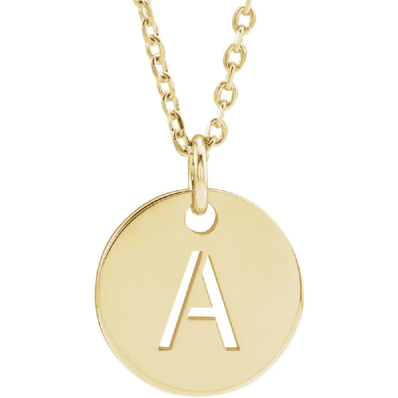 14k Yellow Gold Initial A-Z, SM 10mm Pierced Disc Necklace, 16-18 Inch