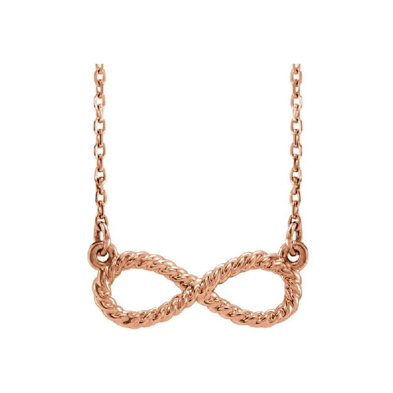 14k Yellow, White or Rose Gold Small Rope Infinity Necklace 16-18 Inch