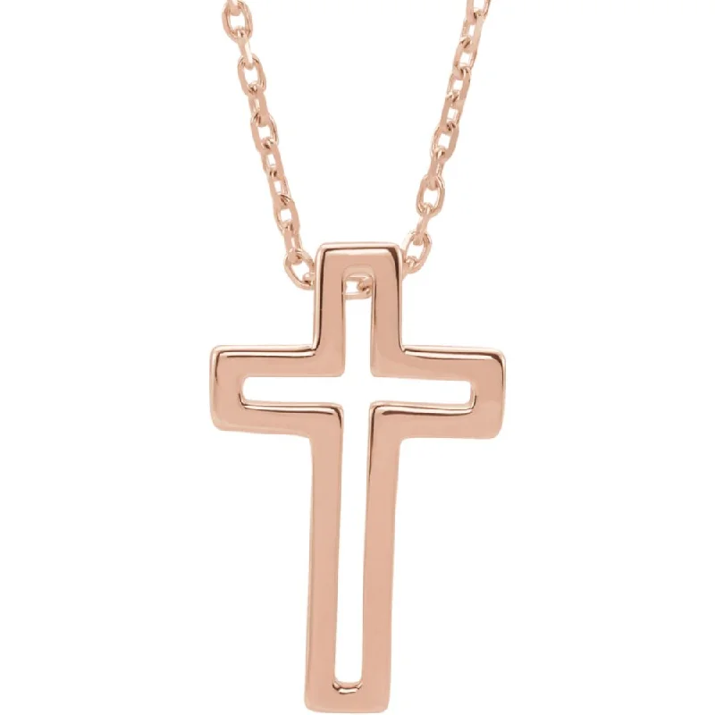 14k Yellow, White or Rose Gold Small Voided Cross Necklace, 16-18 Inch