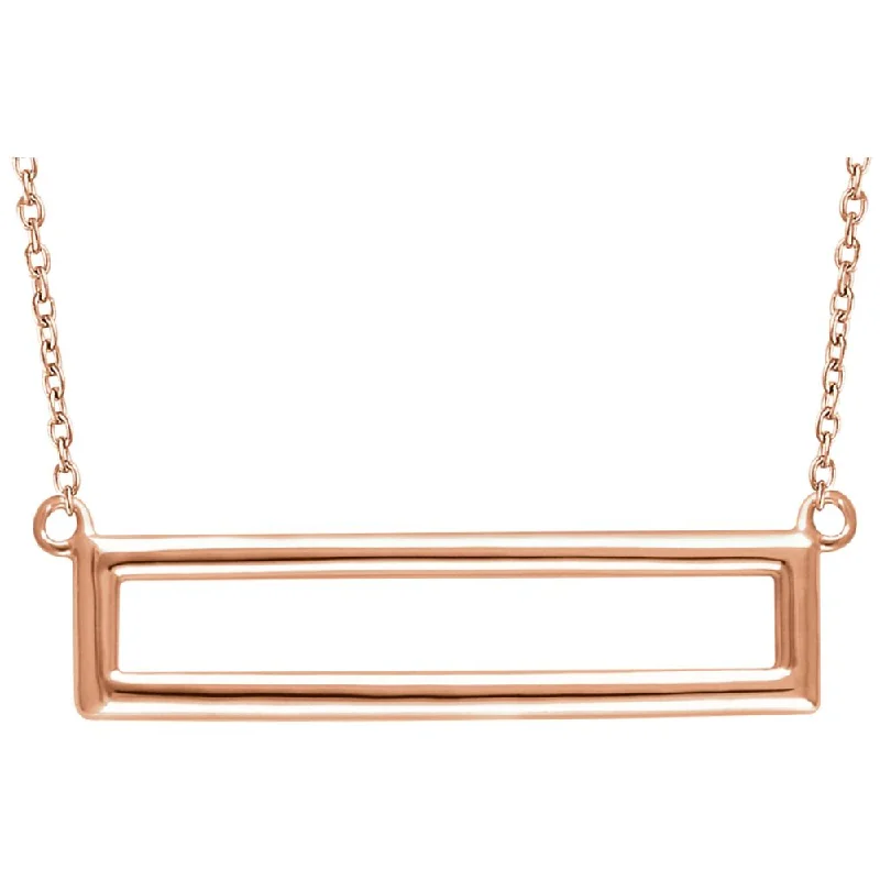 29mm Horizontal Rectangle Necklace in 14k Rose Gold, 16-18 Inch