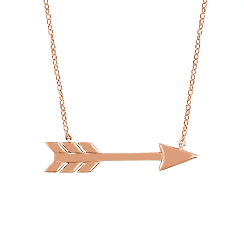 Dainty Horizontal Arrow Necklace in 14k Rose Gold, 18 Inch