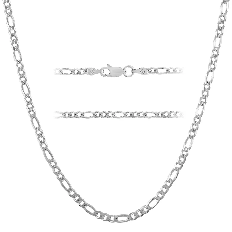 KISPER 925 Sterling Silver Italian 3mm Figaro Chain Necklace w/ Lobster Clasp