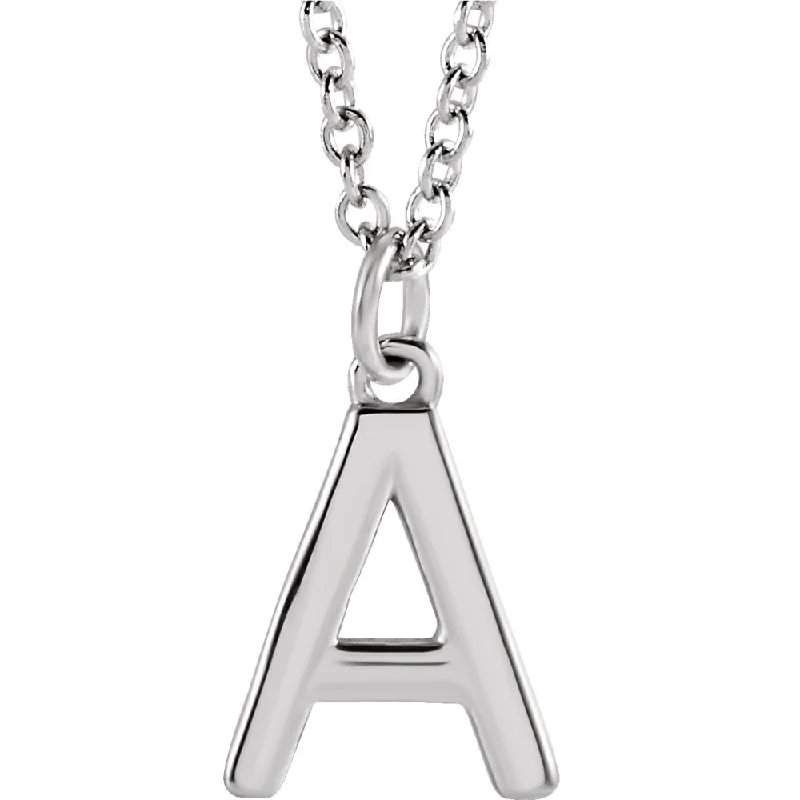 Platinum 9.5mm Small Block Initial A-Z Necklace, 16 Inch