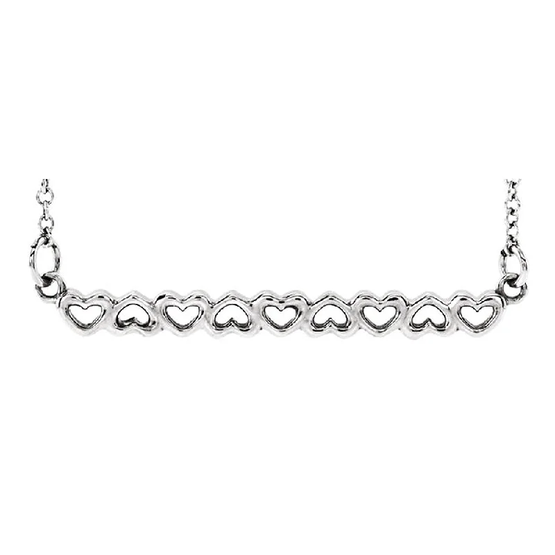 Platinum Connected Hearts Bar Necklace, 18 Inch