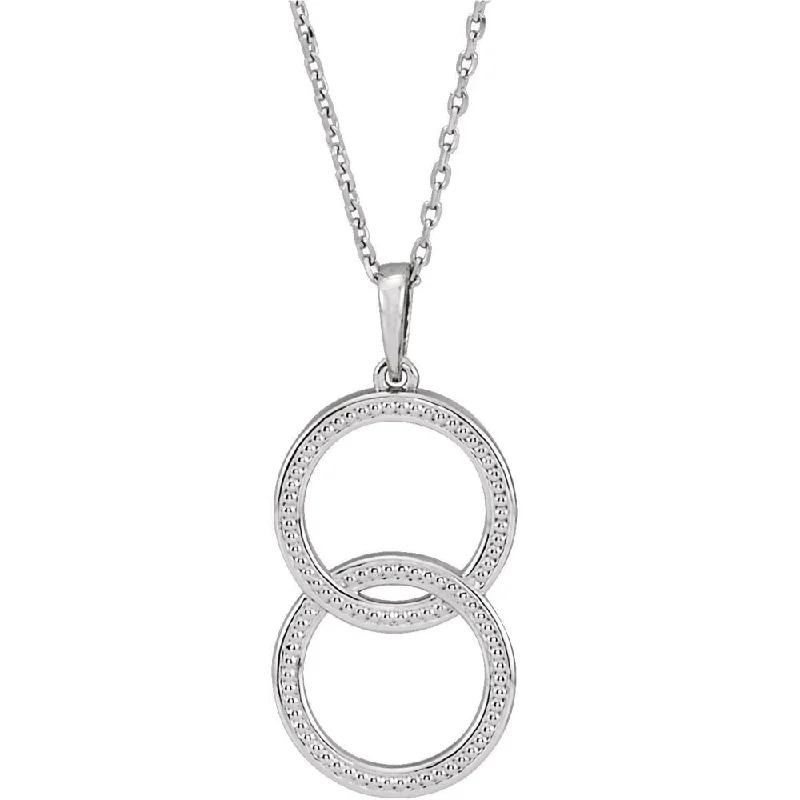 Platinum Double Vertical Milgrain Circle Necklace 16-18 Inch