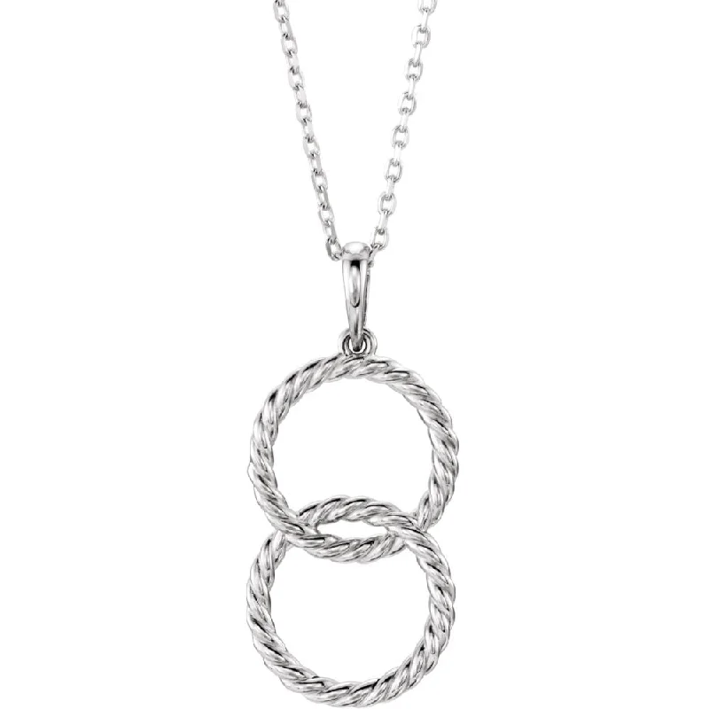 Platinum Double Vertical Rope Circle Necklace, 16-18 Inch