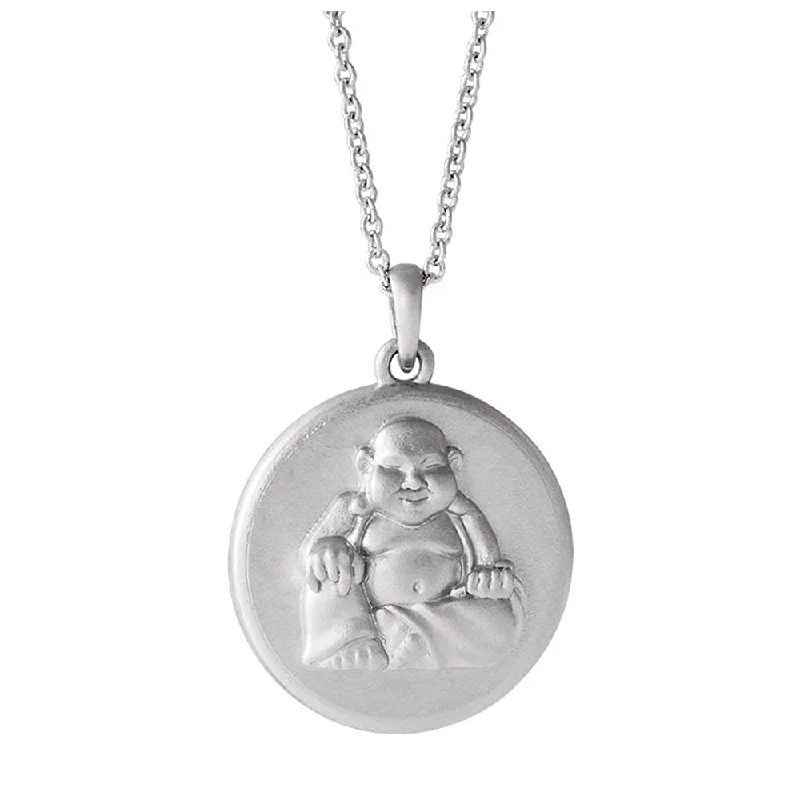 Platinum Embossed Buddha 16mm Disc Necklace, 16-18 Inch