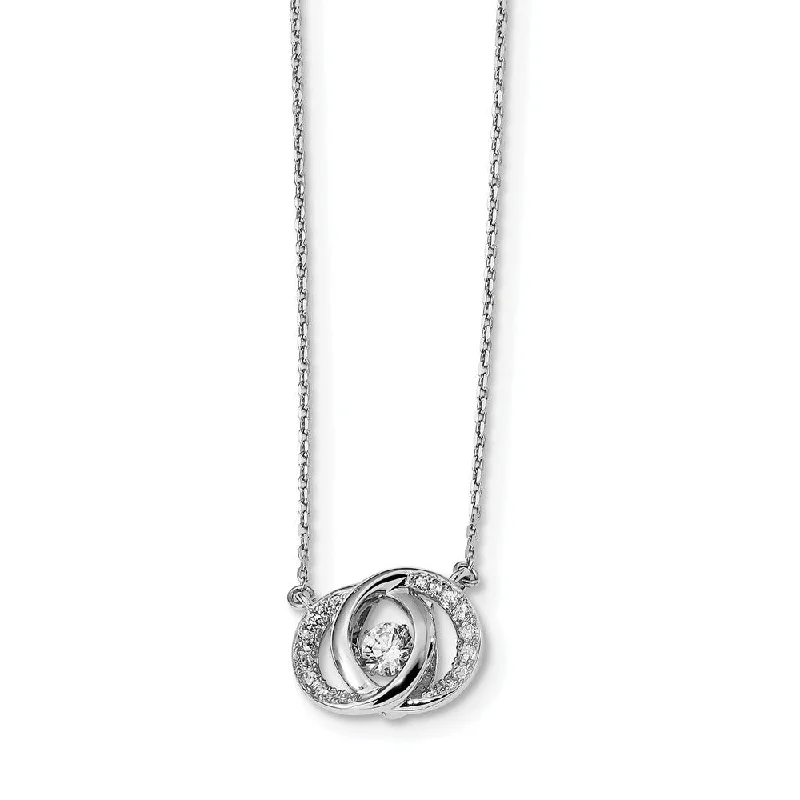 Platinum Plated Sterling Silver & CZ Dbl Circle Necklace, 15.5-17.5 In