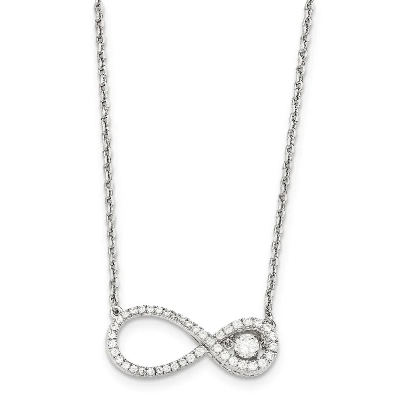 Platinum Plated Sterling Silver & CZ Infinity Necklace, 16-18 Inch