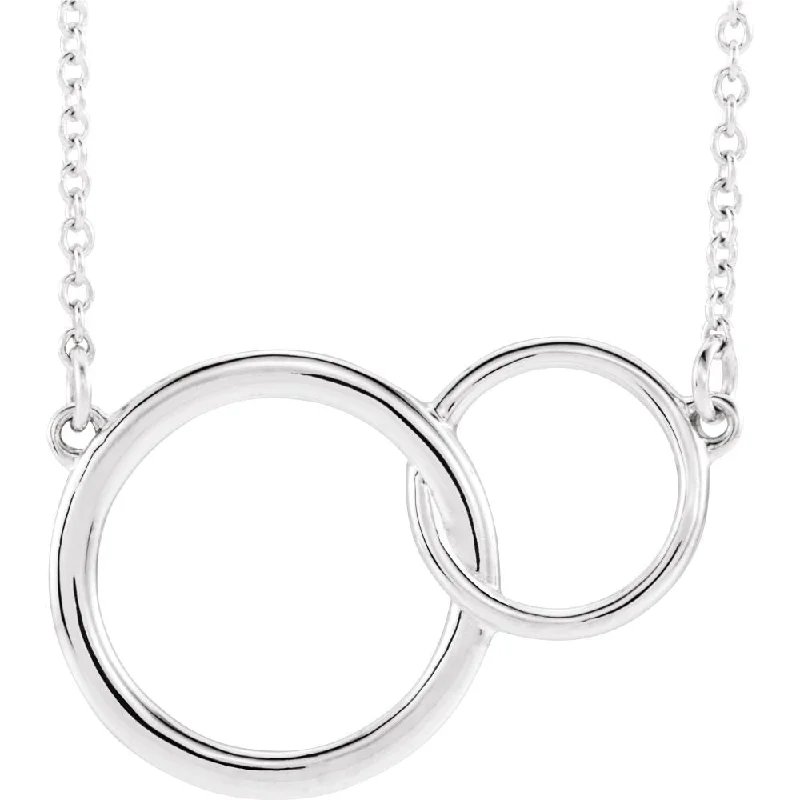 Platinum Polished Double Circle Necklace, 16-18 Inch