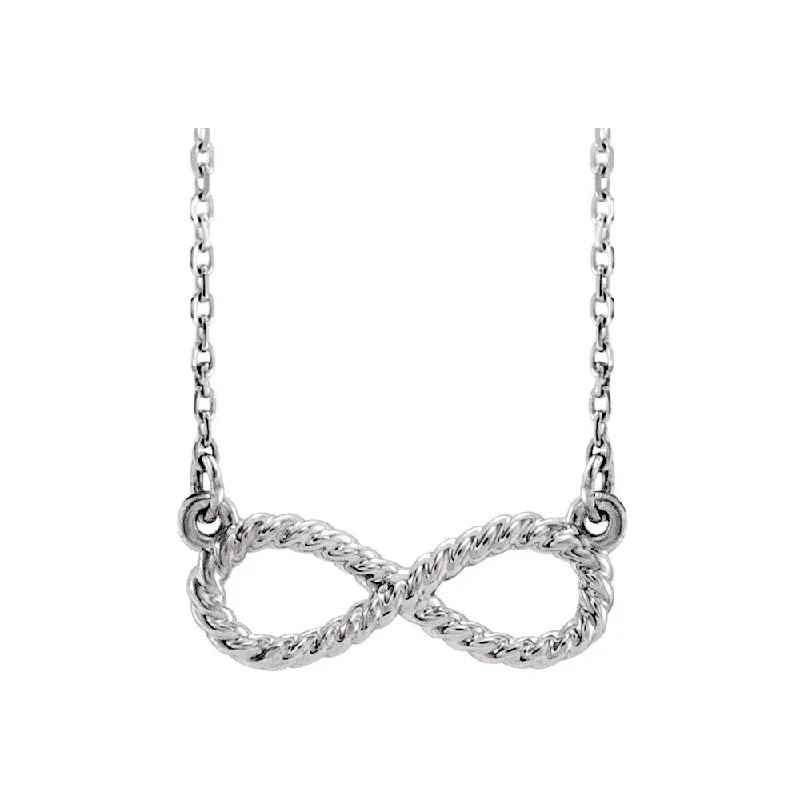 Platinum Small Rope Textured Infinity Necklace, 16-18 Inch