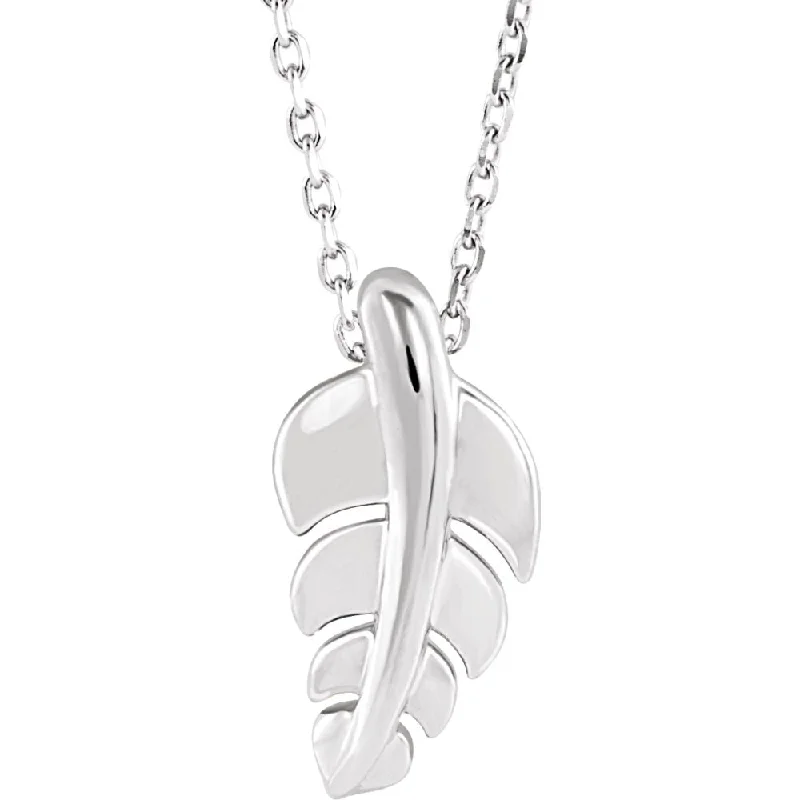 Platinum Small Vertical Leaf Necklace, 16-18 Inch