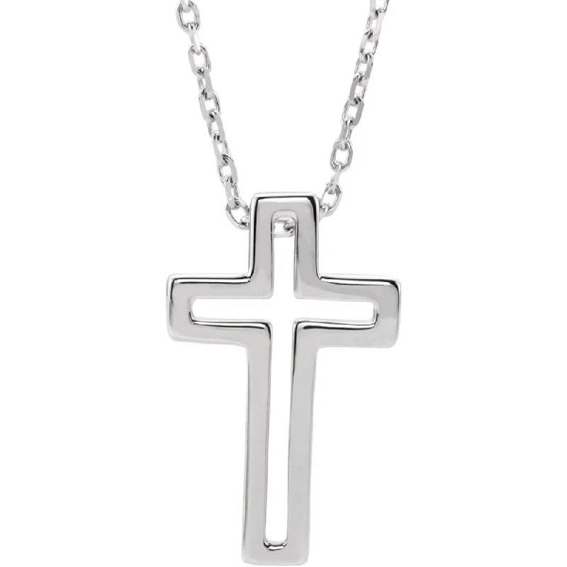 Platinum Small Voided Cross Necklace, 16-18 Inch