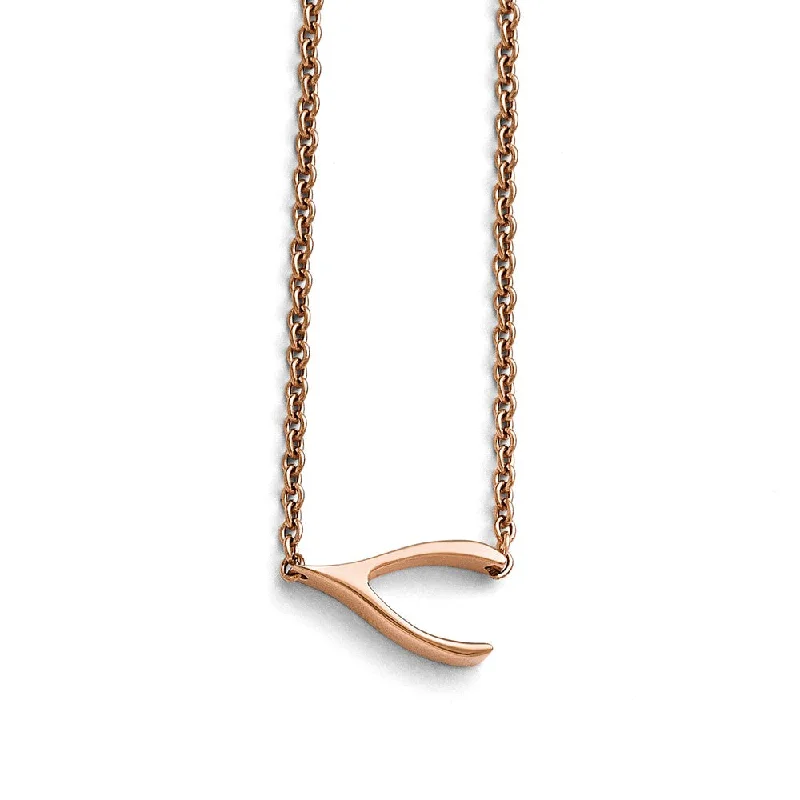 Rose Gold Tone Plated Stainless Steel Wishbone Necklace, 16.25 Inch