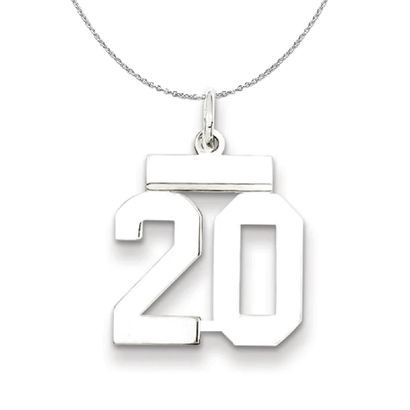 Silver, Athletic Collection Medium Polished Number 20 Necklace