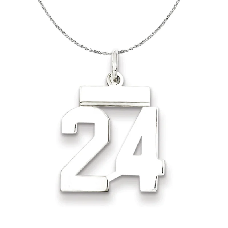 Silver, Athletic Collection Medium Polished Number 24 Necklace