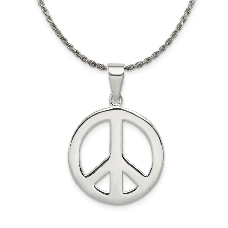 Sterling Silver 19mm Polished Peace Symbol Pendant Necklace