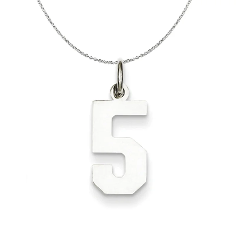 Sterling Silver, Athletic Collection Medium Polished Number 5 Necklace