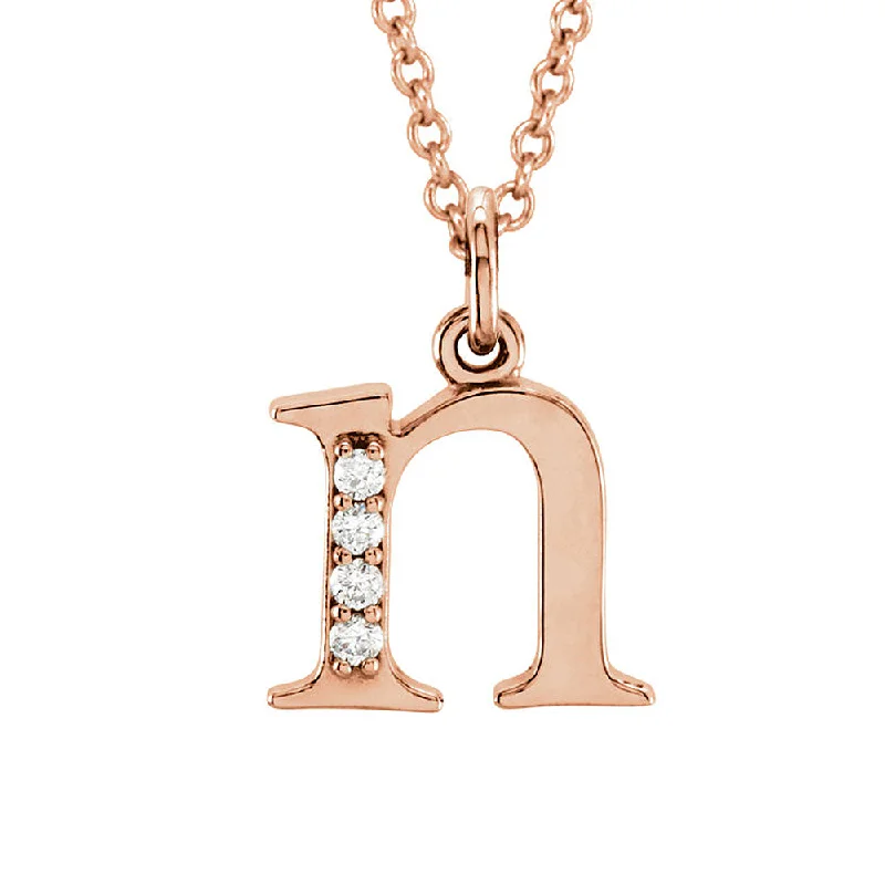 The Abbey 14k Rose Gold Diamond Lower Case Initial 'n' Necklace 16 In