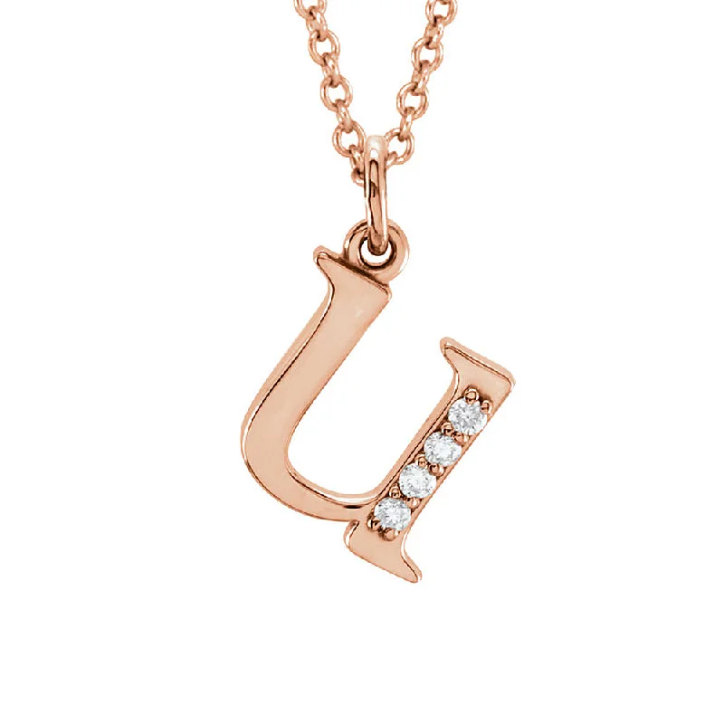 The Abbey 14k Rose Gold Diamond Lower Case Initial 'u' Necklace 16 In