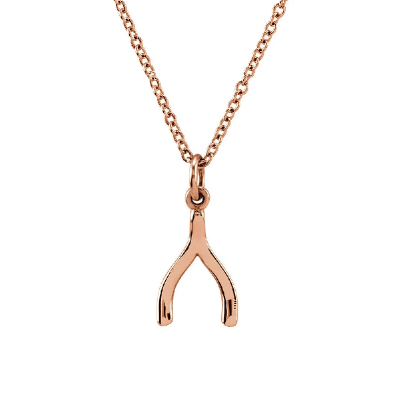 Tiny Wishbone Necklace in 14k Rose Gold, 18 Inch