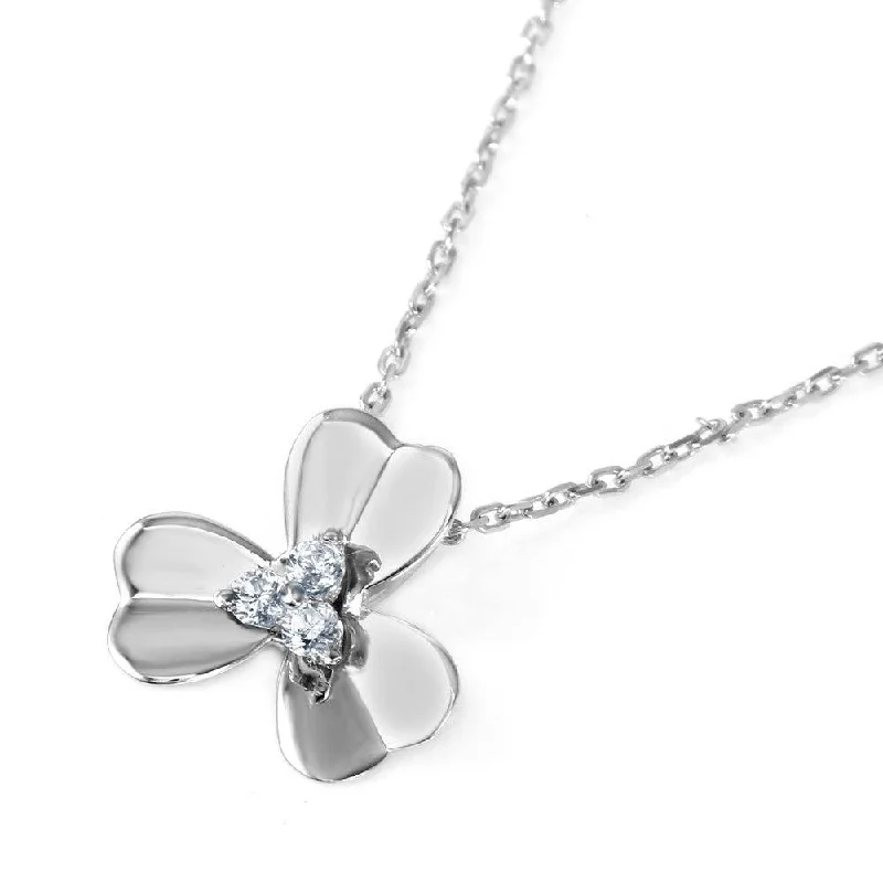 Silver 925 3 Petal Flower with CZ Center Pendant Necklace - BGP00577