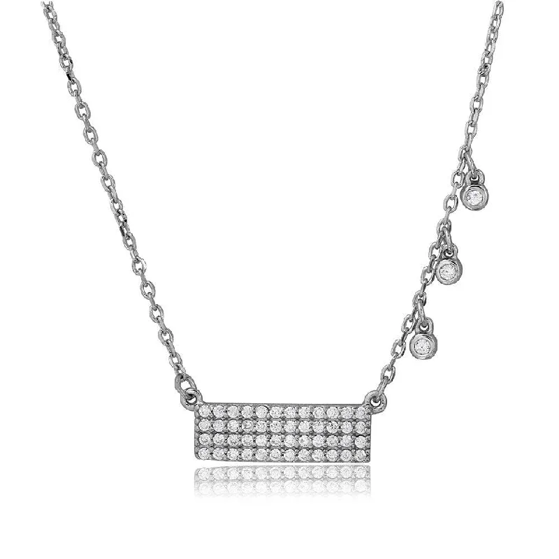 Silver 925 Bar with 3 Hanging CZ Stones Necklace - BGP01093