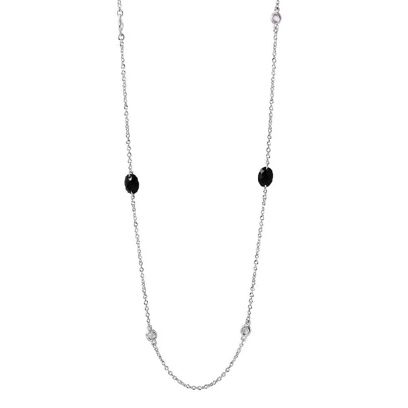 Silver 925  Black Oval Necklace - STP00866