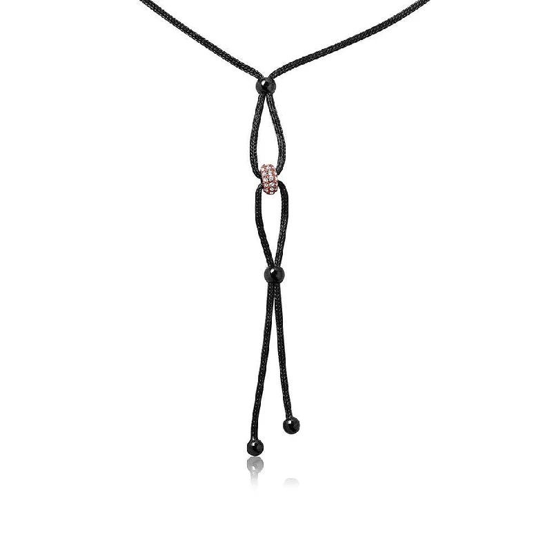 Silver 925 Black Rhodium Interlock With CZ Encrusted Rose Gold Plated Loop Italian Necklace - ENC00006BR