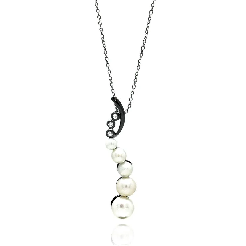 Silver 925 Black Rhodium Plated Fresh Water Pearl Pendant Necklace - BGP00695