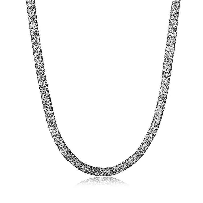 Silver 925 Black Rhodium Plated Mesh Embedded CZ Thin Italian Necklace - ECN00007BL