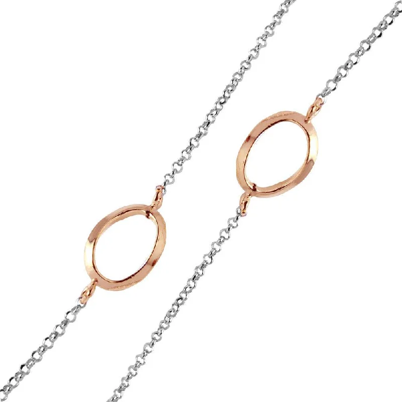 Silver 925 Chain Necklace with Curved Rose Gold Plated Loops - ITN00117RH-RGP