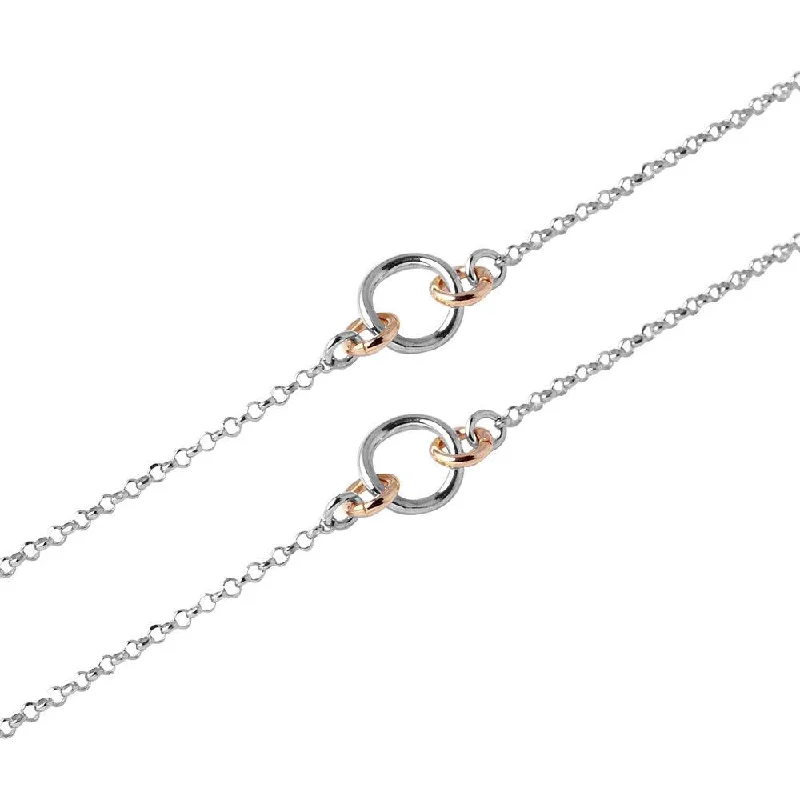 Silver 925 Chain Necklace with Interlocking Rose Gold Plated Loops - ITN00118RH-RGP