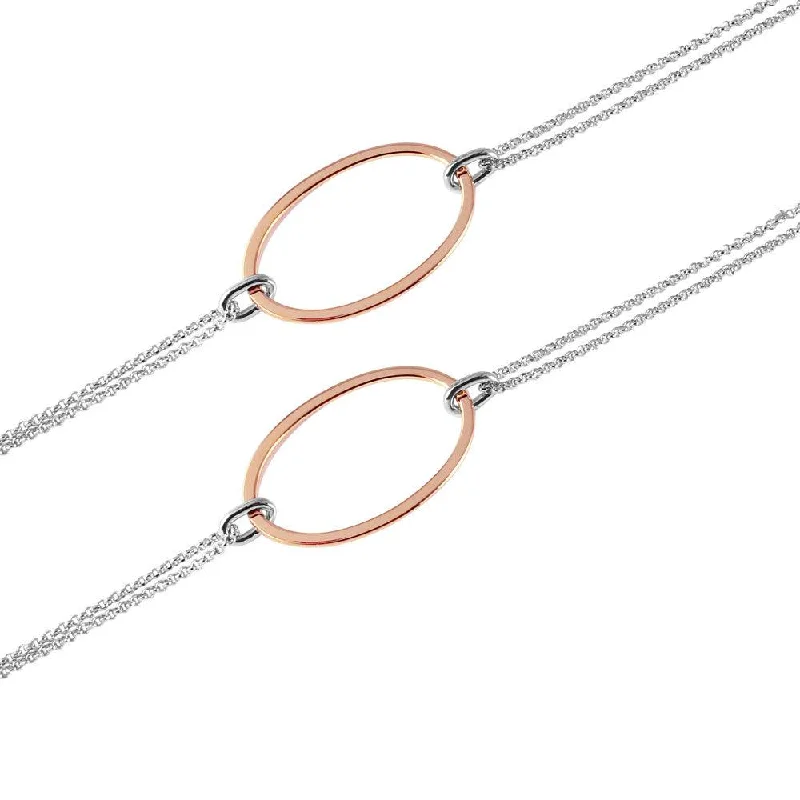 Silver 925 Chain Necklace with Oval Rose Gold Plated Loops - ITN00098RH-RGP