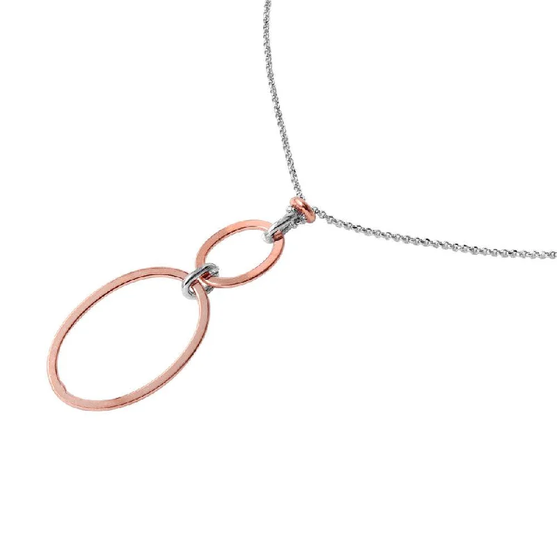 Silver 925 Chain Necklace with Rose Gold Plated Dangling Loops Pendant - ITN00097RH-RGP