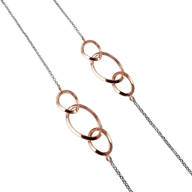 Silver 925 Chain Necklace with Rose Gold Plated Intertwined Loops - ITN00113RGP