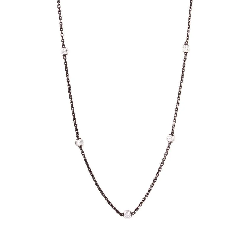 Silver 925 Diamond Cut Beaded Two-Tone Black Rhodium Plated Italian Necklace - ITN00109BLK